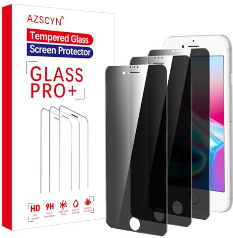 AZSCYN [3 Stück] Sichtschutz Schutzfolie für iPhone 6/6S/7/8/SE2020/SE2022/SE3 Schutz Glas Sichtschutz Privacy Zubehör, 9H Härte, Anti Spy, Kratzfest, blasenfrei, Anti-Fingerprint