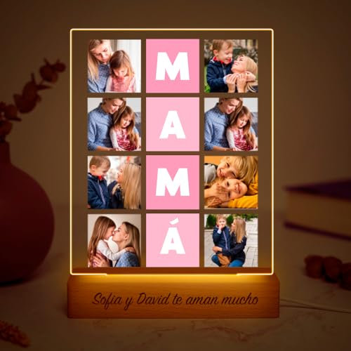 Transparent Gift Lámpara Personalizada con Ocho Fotos Cubos Rosas Mamá. Regalos Día de la Madre. Regalos Originales para Mujer. Regalos para Madres. Regalos de Cumpleaños para Mujer. Regalos para Mamá