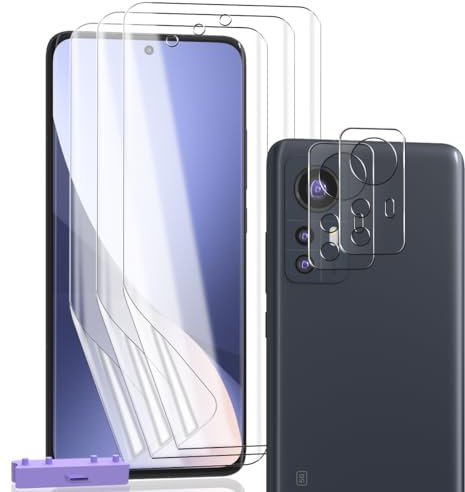 Zerrshoo Protection Écran pour Xiaomi 12, Film TPU Flexible Non-Verre 3 Pièces et Verre Trempé d'objectif 2 Pièces. Anti-rayures HD Clair Protecteurs d'écran pour Xiaomi 12