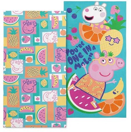 NORTHWEST Peppa Pig Strandtuch, 2er-Pack: weich, saugfähig und schnell trocknend, sandfreie übergroße Poolhandtücher, Obstsalat und eins in einer Melone, 76,2 x 152,4 cm