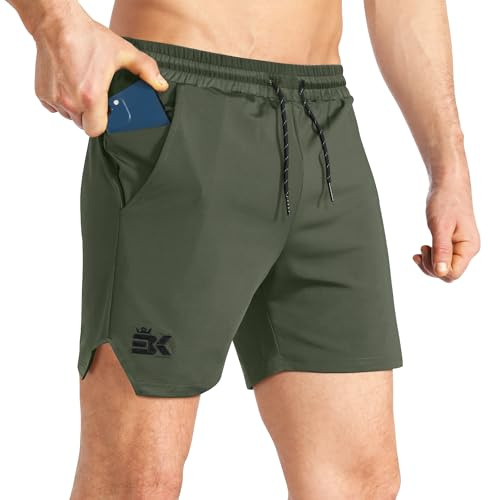 BROKIG Men's Lightweight Gym Shorts Sports Running Training Rugby Football | 5 Inch Mens Rugby Shorts, Tennis Shorts with zip pockets, Quick Dry Football Shorts, Stretch Boxing Shorts, Muscle Fit