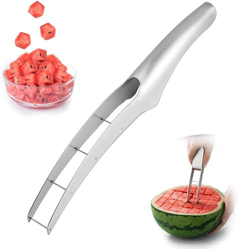 Couteau à Pastèque,Coupe Pasteque,Coupeur de Fruits en Acier Inoxydable,Outil de Coupe de Pastèque,Cube de Pastèque en Acier Inoxydable Coupe,Coupe Tranche Pastèque,Découpe Pasteque pour Melon,Papaye