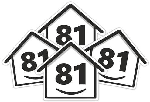 4 x Bin Numbers for Wheelie Bins, 1-99, 15cm ‘Happy House’ Design Dustbin Stickers, Easy Application Stick On Number Stickers - Weatherproof Self Adhesive Vinyl, Black (82)