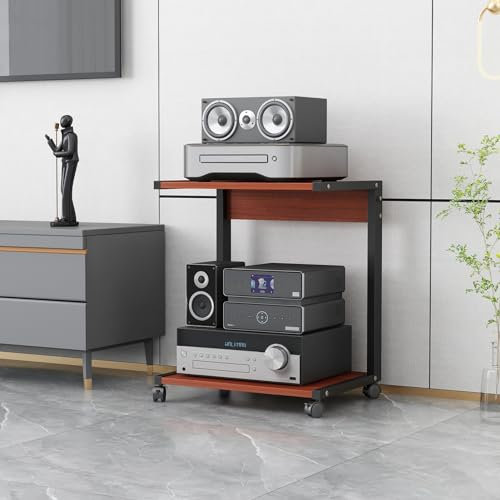 HPTHLY 2-Tier Movable Media Stand Multi-Function Open Storage Shelf for DVD Player/TV Boxe/Game Consoles/TV Accessories,Audio Video Stereo Component Cabinet