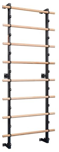 Sport-Thieme Sprossenwand XS | Eingekerbte Sprossen für Fitnessbänder, Seile | 8 oder 16 Sprossen, Einzelfeld | Holz-Natur Schwarz | 225x92x20 cm, Belastbar bis 120 kg, Esche-Stahl