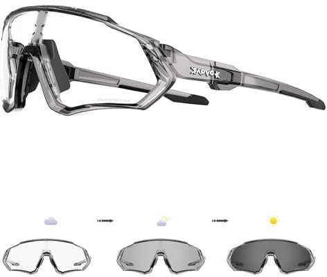 KAPVOE Gafas de Ciclismo Fotocromáticas con TR90 Gafas de Sol Deportivas Mujeres Hombres Running Transparente MTB Accesorios de Bicicleta 60 Plata transparente