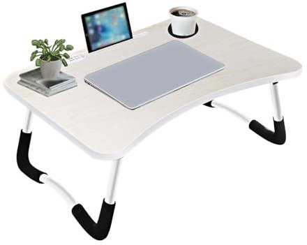 Table de Lit Pliante Multifonctionnel, Support Ordinateur Portable avec Poignée, Porte-Tablette avec Porte-Gobelets, Plateau de Petit Déjeuner avec pieds, pour Manger, Lire, Regarder sur Le Lit/Canapé