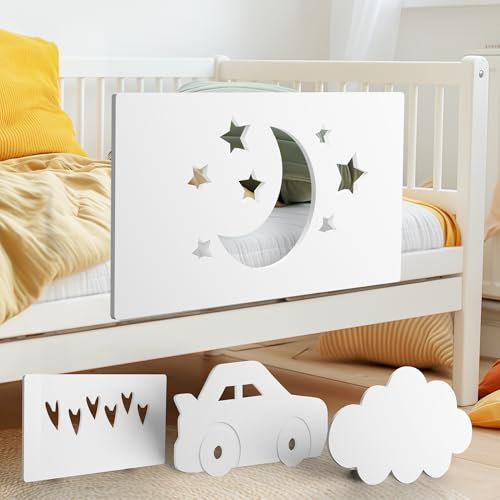zovis Holz-Rausfallschutz für Kinderbetten - Sicherheit im Schlaf, Absturzsicherung, Bettschutz, Verschiedene Designs, universal, einfache Montage | Sterne (weiß)