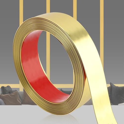 QDYMXUN PVC-Zierleiste, glänzend, goldfarben, zum Abziehen und Aufkleben, flexible Wandakzentleiste für Spiegelrahmen, Schrank, Kanten, Bordüren und Fliesen (L x B): 400 x 4,1 cm