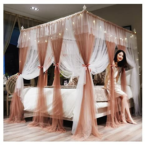 GLMGBP Luxuriöses Betthimmel-Moskitonetz, 4 Eckpfosten-Poster, Feenzimmer-Bettvorhang, dekorative Tagesdecke für Mädchenschlafzimmer (Farbe: Braun, Größe: 180 x 200 cm)