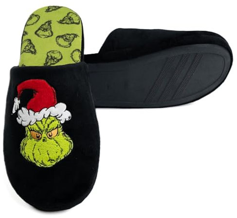 United Labels Grinch Hausschuhe für Damen und Herren, Schwarz, 42/43, Unisex Pantoffeln Winter, Puschen Weihnachten