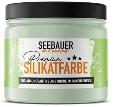 SEEBAUER diy Silikatfarbe Hellgrün 300ml für Innen (No. 746 Sweet Kiwi) Atmungsaktive Mineralfarbe für Allergiker - Abwaschbare Wandfarbe - Grüntöne hohe Deckkraft