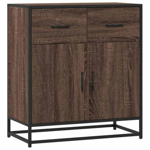 vidaXL Sideboard, Kommode mit 2 Schubladen 2 Türen, Anrichte Schrank für Wohnzimmer, Beistellschrank Mehrzweckschrank, Modern, Braun Eichen-Optik Holzwerkstoff Metall