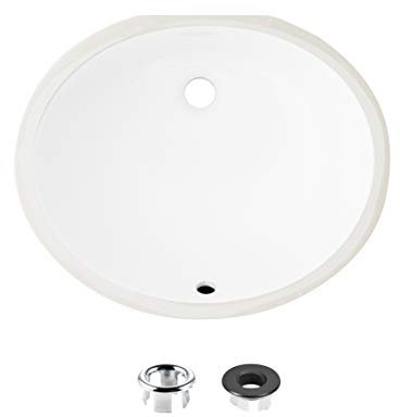Stylish Ovales Waschbecken, 48,3 x 40,6 cm, Keramik-Porzellan, Unterbau, Badezimmer-Waschbecken, Emaille-Glasur, glatte und schmutzabweisende Oberfläche mit verchromtem und mattschwarzem Überlauf,