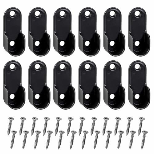 12 Stück Kleiderstangenhalter, Kleiderstange Halterung mit 24 Schrauben Schrankrohrlager Stangenhalterung für Oval Schrankrohr Stange (Schwarz)