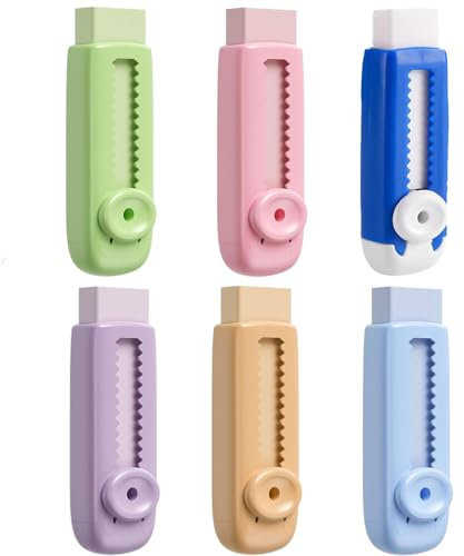 Radiergummi aus Gummi, verschiebbarer, einziehbarer Radiergummis, 6 Stück große Radiergummis, Großpackung mit Radiergummi in verschiedenen Farben für Schüler, Schulbüro, Haushaltsbedarf