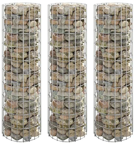 Fregramei 3 Pcs Galvanized Steel Circular Gabion Pole, Outdoor Round Garden Gabion Basket Cage, Planter Stand Patio Backyard Gabion Post Raised Bed Fencing, Ø11.8x39.4,-235