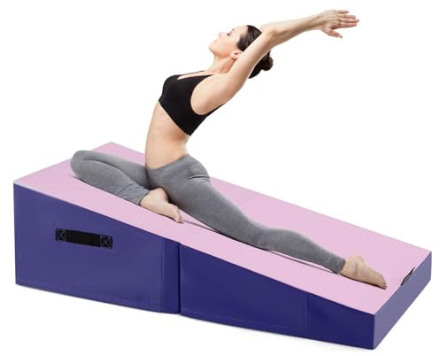 GOPLUS faltbare Gymnastikmatte, schräge Trainingsmatte, tragbare Yogamatte mit Neigungswinkel & Griff, Weichbodenmatte Übungsmatte rutschfest für Zuhause Yoga Gymnastik Training (Rosa)