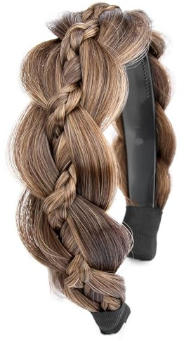 GLEDOLA Wide Braid Braided Stirnband mit Zähnen Synthetische Haarband für Mädchen Frauen (Tonbank, Weit)