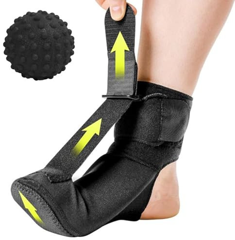 TOEECY Plantarfasziitis Nachtschiene Orthese Fuß mit Verstellbare Riemen und Stacheligem Massageball Atmungsaktive Fußstütze zur Schmerzlinderung bei Plantarfasziitis und Flachen Bögen (Schwarz/S)