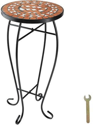 RILOOP Balkontisch rund Blumenhocker Mosaik Stahl Mosaiktisch Blumen Tisch Gartentisch