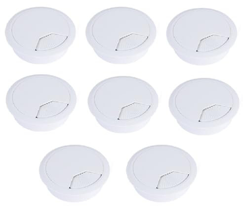 8 Pack 80mm Plastic Desk Cable Grommets, White Wire Organizer Caps, Round PC Computer Port Cable Hole Cover Plug Bushings, Perfect for Hide Data Cords in Office Desk, TV Stands, Tabletops and More
