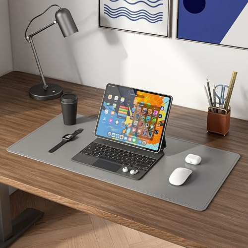 DAWNTREES Schreibtischunterlage PU-Leder,60 x 35 cm,Dunkelgrau | Rutchfeste,Schreibtischmatte für Laptop, Großes Mauspad und Tastaturmatte, Tisch-Schutz Unterlage für Büro und Zuhause