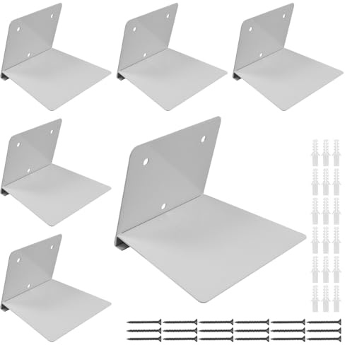 SINJEUN 6 Stück Unsichtbare Bücherregale, 16,3 x 11,2 x 9,8 cm Schwebendes Bücherregal Wandmontage mit Schrauben und Expansionsrohr, Schwebende Lasten Buch aus Stahl für Bücher, Deko