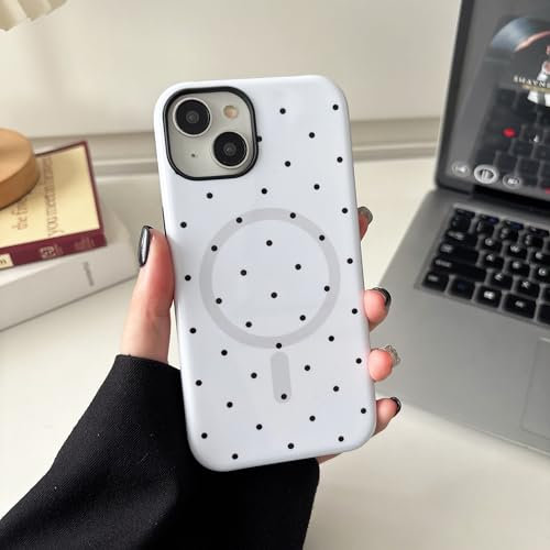 ZCDAYE Case for iPhone 13/14 Compatible with Magsafe, Magnetic Phone Case Floral Cute Aesthetic Pattern, TPU Protective Cases Women Girls Phone Cover for iPhone 13 and iPhone 14,White/Black Polka dots