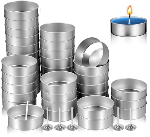 Gadpiparty Tea Light Cups Case Set 100 Aluminium Candle Cup Cases with 100 Wicks Empty Metal Tea Light Tins for DIY Candle Making Wax Filling Home Decor Crafts and Storage