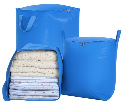 3-Pack 240l Large Moving Bags – Heavy Duty Waterproof Removal Bag with Double Zip Pulls,Ideal for Moving, College Dorms, Loft Storage, Camping,Toys,Christmas Storage Containers(Blue)