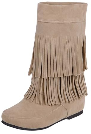 Stivali da cowboy da donna per autunno e inverno, stivaletti da donna in pelle scamosciata, con frange