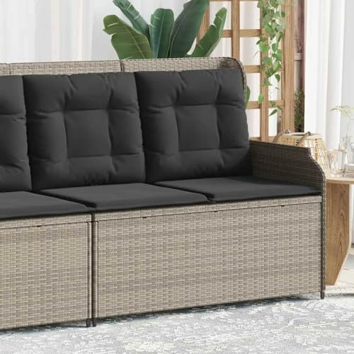 Qnhdfrt Gartensofa Lounge Poly Rattan verstellbar Hellgrau 110x67x95 cm Outdoor Couch mit 4 abnehmbaren Kissen Robust und Langlebig für Balkon Terrasse und Garten