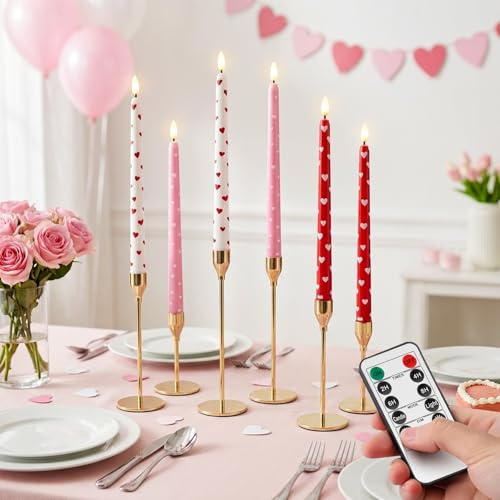Whaline Lot de 6 bougies LED sans flamme pour la Saint-Valentin, rose, rouge, blanc, à piles, avec télécommande pour mariage, anniversaire, fête, décoration de table à la maison