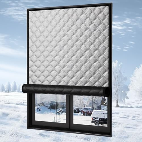 Thermofolie Fenster Gegen Kälte 120 x 105 cm Thermische Warmer Schutz Winddichte Thermo Isolier-Schutz-Vorhang mit Klettverschluss Selbstklebend Benutzerdefinierte Größen, Grau
