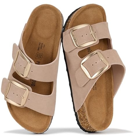 Project Cloud 100% Genuine Leather Cork Footbed Sandals Women Womens Slides | Comfortable Beach Essentials Womens Sandals Plush Memory Foam Cushioning Vacation Essentials Slides for Women Footwear