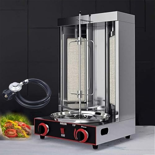 Commercial Shawarma Grill Machine,Vertical Doner Kebab Rotisserie,Automatic Rotating Broiler with Temp Control,360° Rotating Broiler,2 Burners for Restaurant,Kitchen,Parties(Gas-2800P)
