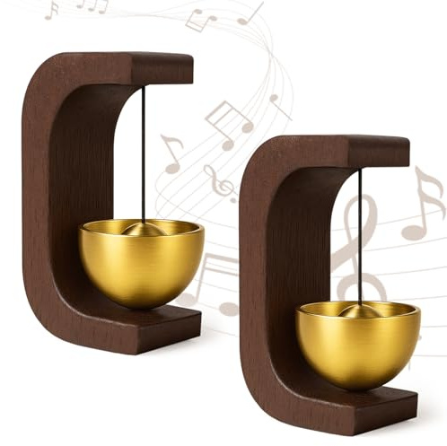 L&W Luck 2 Stück Türgong Aus Holz, Türglocke mit Magnet, Wooden Doorbell | Ohne Bohren Messingglocke Willkommenstürklingel für Gärten, Büro, Laden, Café