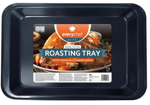 APXB Extra Large Non Stick Roasting Tray Cooking Oven Baking Pan Heavy Duty Rectangular Tin Dish Easy Clean for Grilling Vegetables Meat UK Made (Large 42cm x 28cm x 5cm)