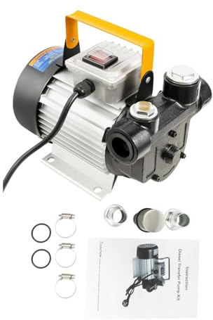 LENJKYYO Pompe Electrique Carburant 550W 2800 r/min, Pompe Gasoil 220V Autoaspirante Débit 20-60 L/min Pour Fûts Camions Pellettes Bateaux Avec Filtre Et Base Stable