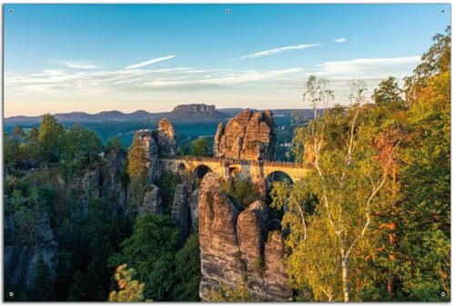 Wallario Outdoor-Poster für Garten oder Balkon Steinerne Brücke in der Landschaft, Motivbanner Größe: ca. 60 x 90 cm, Outdoor-Bild