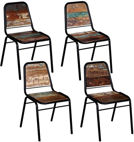 vidaXL Esszimmerstühle 4 STK., Esszimmerstuhl mit Rückenlehne, Essstuhl Küchenstuhl Stahlrahmen, Stuhl Holzstuhl Esszimmer Küche, Vintage-Stil, Altholz Massiv