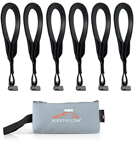 RoofPax 4 + 2 Crochets de Porte de Voiture pour sécuriser Les Porte-Bagages de Voiture. Ultra résistant, Double revêtement, 100% étanche. Clips utilisés pour Attacher n'importe