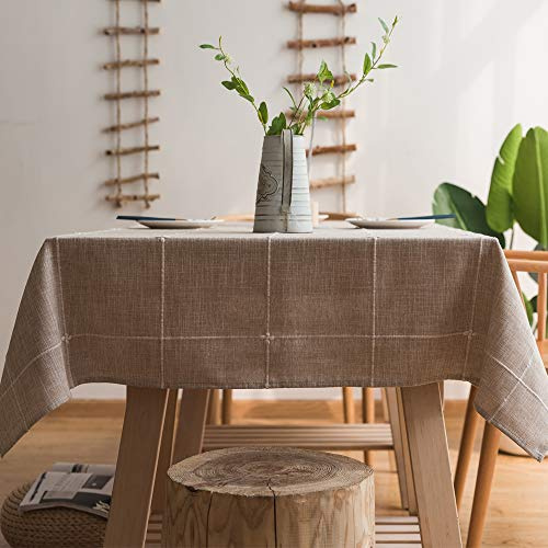 Plenmor Heavy Duty Cotton Linen Tablecloth for Rectangular Tables Solid Embroidery Lattice Table Cloth for Kitchen Dinning Tabletop Decoration (135x300 cm, Linen)