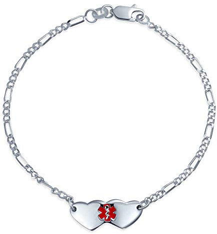 Bling Jewelry Personalisierte Zartes Dünne Heart Medical Identification Alert Id Armband Für Frauen .925 Sterling Silber Benutzerdefinierte Graviert 7 Zoll