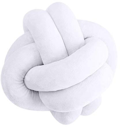 Knoten-Kugel-Kissen - GOODCHANCEUK Knoten-Kugel-Kissen-handgemachtes Kissen-Plüschtier-dekoratives Wurfs-Kissen für Schlafzimmer-Sofa-Auto-Büro-Spielraum 25x25CM weiß