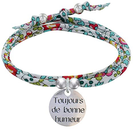 LES POULETTES BIJOUX - Bracelet Double Tour Lien liberty et Médaille Toujours de Bonne Humeur Argent 925 - Multicolore