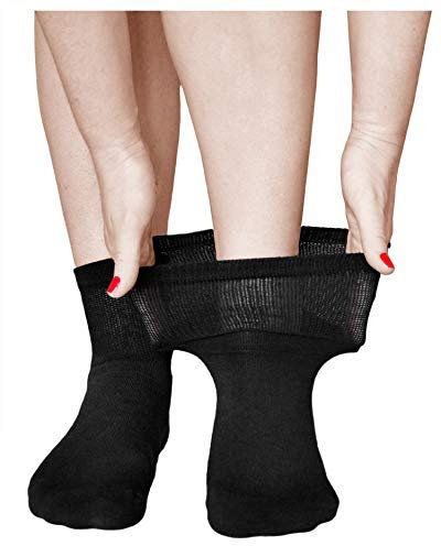 vitsocks Chaussettes confort pour pieds sensibles Femme (3 PAIRES) bord doux semelle rembourrée, noir, 39-42