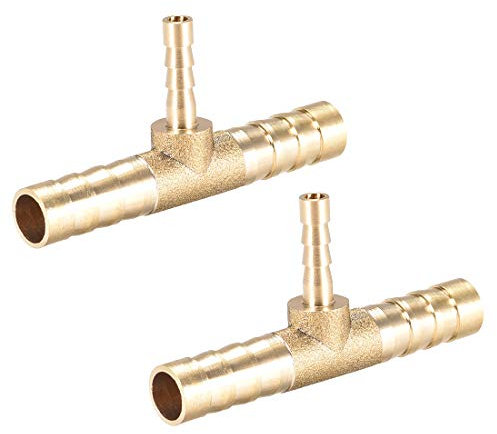 sourcing map Tee Brass Barb Fitting Reducer 3 Way, Fit Hose ID 8mm x 4mm x 8mm 2pcs