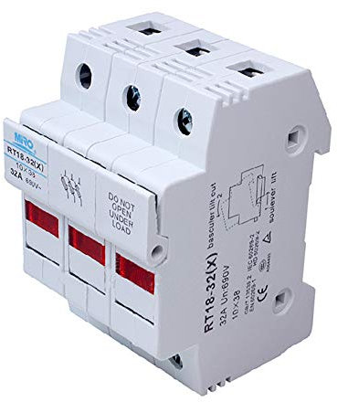 Mangen Base de support de fusible 3 pôle Montage sur rail DIN pour RT18 RO15 fusible 10 x 38mm CE TüV